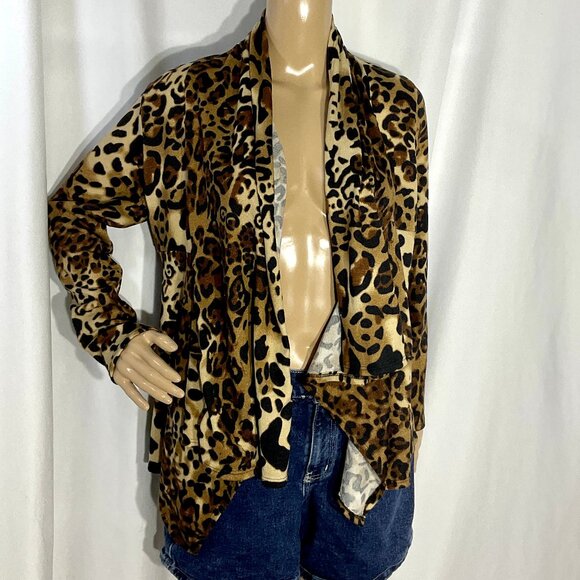 Animal Print Open Front Cardigan Sz L Isabella Rodriguez - Picture 3 of 10